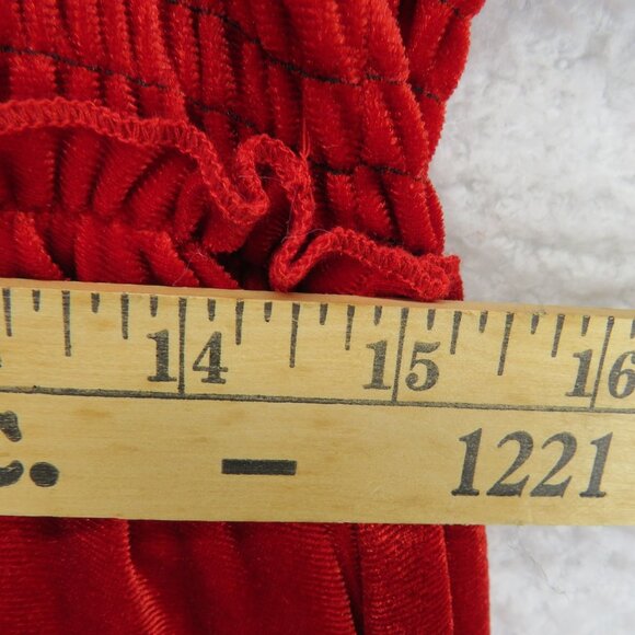 Shein Curve Dress Womens 0XL Red Long Sleeve Velvet Smocked Waist Holiday Party - Picture 8 of 9